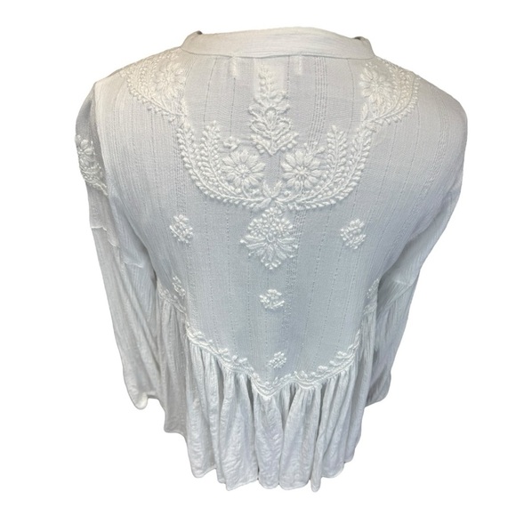 Rachel Zoe White Flower Embroidered Boho Peasant Baby Doll Top Size M - Picture 6 of 9